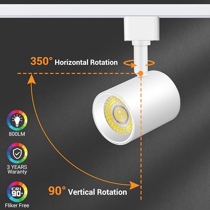 VANoopee 12 Pack 5-Color LED Track Lighting Heads H Type Track Light Heads Dimmable, 2000K 3000K 4000K 5000K 6000K Adjustable, Flicker Free CRI90+ 24° 10W 800lm, White