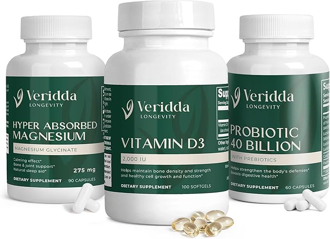 Trio pour le soutien intestinal, immunitaire et anti-inflammatoire - Vitamine D3, Probiotique 40 milliards, Magnésium Glycinate