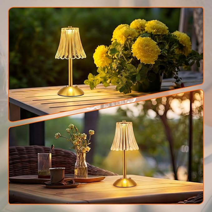 Liliful 6 Pcs Cordless Table Lamp Rechargeable Touch LED Small Gold Portable Battery Operated USB-c Desk Lamp 3 Color Dimmable for Bedroom Living Room Dining (Gold,Rose Style)