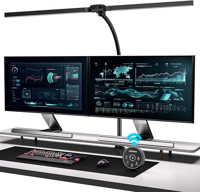 EYOCEAN Desk Lamp with Clamp, 31.5" LED Desk Lamp for Home Office, 24W Gesture Sensing Control Desk Light, Dimmable & Color Temperature, Eye-Caring Office Lamp, Brightest Architect Lamp for Screen