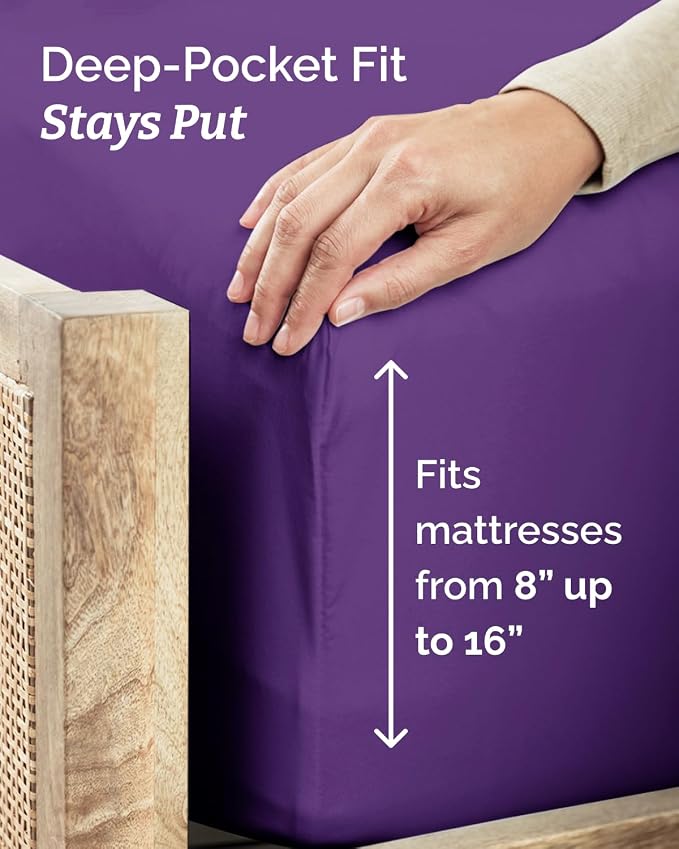 Twin XL 4 Piece Sheet Set - Comfy Breathable & Cooling - Ultra-Soft Hotel Luxury Bedding Set with 8-16 Inch Deep Pockets - 1 Flat & 1 Fitted Sheet & 2 Pillowcases - Wrinkle Free & Easy Care - Purple