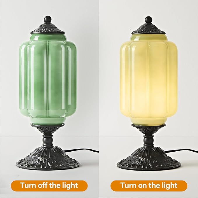 Milk Glass Table Lamp, Touch Control with USB Charging Port Vintage Bedside Desk Lamp Stepless Dimming for Bedroom Living Room Nightstand Led Bulbs Included （Green）