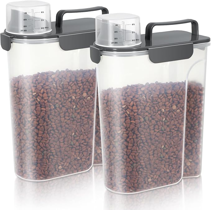LEAWALK 5Lbs Airtight Cat Dog Food Storage Container with Upgraded Large Nozzle BPA-Free, Pet Food Storage Containers for Rice, Grain, Pet Food, Flour, Dog Treat Storage (Black×2, 5L-2pack)
