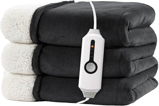 Electric Heated Blanket Full Size 72"x84" – ETL Certified for Safe Overnight, 4 Heat Settings & 10H Auto Off, Dual-Sided Microplush Sherpa for Home Theater Night, Machine Washable – Iron Gray