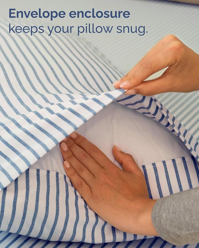 Twin 4 Piece Sheet Set - Comfy Breathable & Cooling - Soft Hotel Luxury Bedding Set with 8-16 Inch Deep Pockets - 1 Flat & 1 Fitted Sheet & 2 Pillowcases - Wrinkle Free & Easy Care - Blue Stripes 2