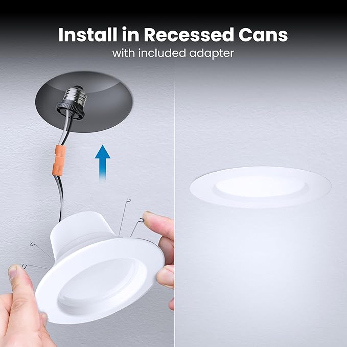 Feit Electric 5/6 Inch LED Recessed Downlight, Adjustable White 2700K–5000K, Adjustable Brightness 850/1025/1290 Lumens, Dimmable Retrofit Kit, 90+ CRI, E26 Adapter Included, LEDR56HO/6WYCA/6, 6 Pack