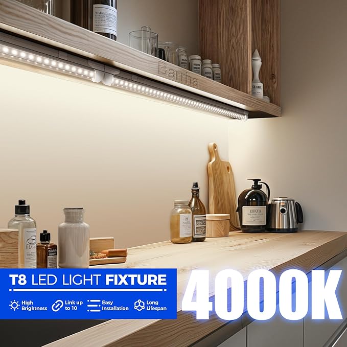 Barrina 2FT LED Shop Light, 4000K 20W 3000LM, Clear Cover Linkable Tube Lights, V Shape Integrated T8 LED Lighting, Ceiling Lights for Garage, Warehouse, Workshop, ETL Listed, 2 Packs