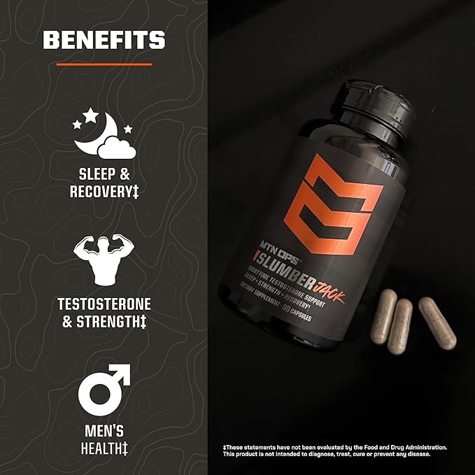 MTN OPS Slumber Jack Nighttime Testosterone Support for Men Sleep & Recovery Supplement with Ashwagandha, GABA, Melatonin & Tesnor, 30 Servings