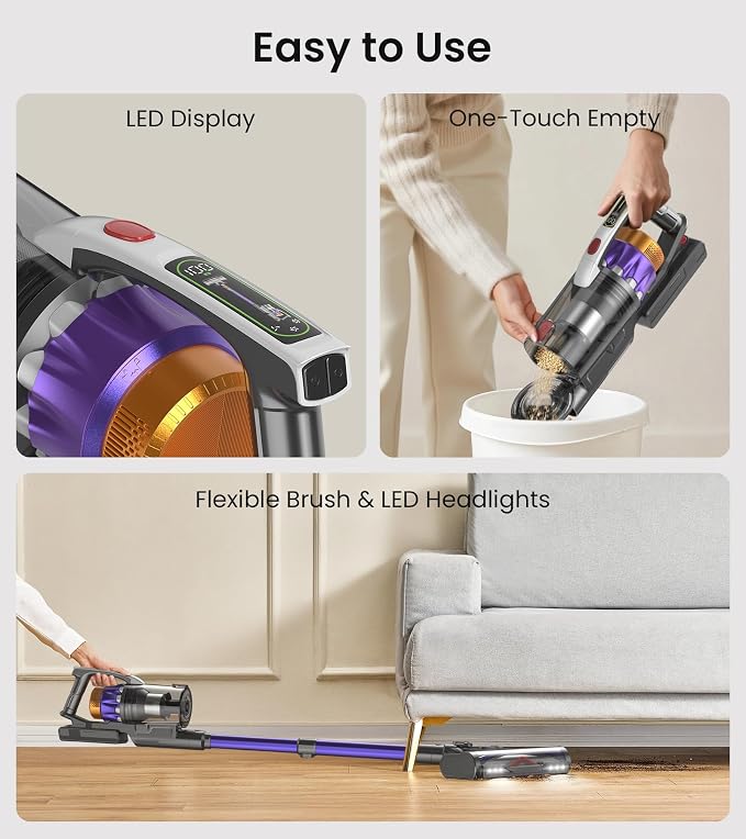 NADALY Cordless Vacuum Cleaner, 650W 55KPa 70 Mins Self-Standing Stick Vacuum, Lightweight Vacuum for Everyone, Anti-Tangle, 1.8L Capacity, Vacuum Cleaners for Home Pet Hair Hardwood Floors Carpet