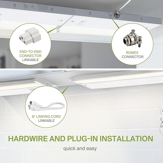ASD Swivel LED Under Cabinet Lighting Plug in or Hardwired 48 Inch, Dimmable Under Cabinet Lights with High/Low/Off Switch, 3CCT 2700K-4000K, Linkable Under Counter Lights for Kitchen, White, ETL