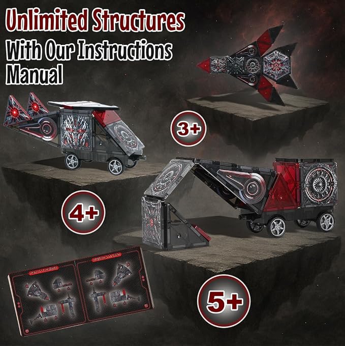Little Pi Transformer Toys MegaBots Magnetic Tiles,Transforming Robot Toy | Durable ABS plastic, STEM engineering, sword & shield, screen-free kids gift ages 3 4 5 6, builds vehicles bases towers scene