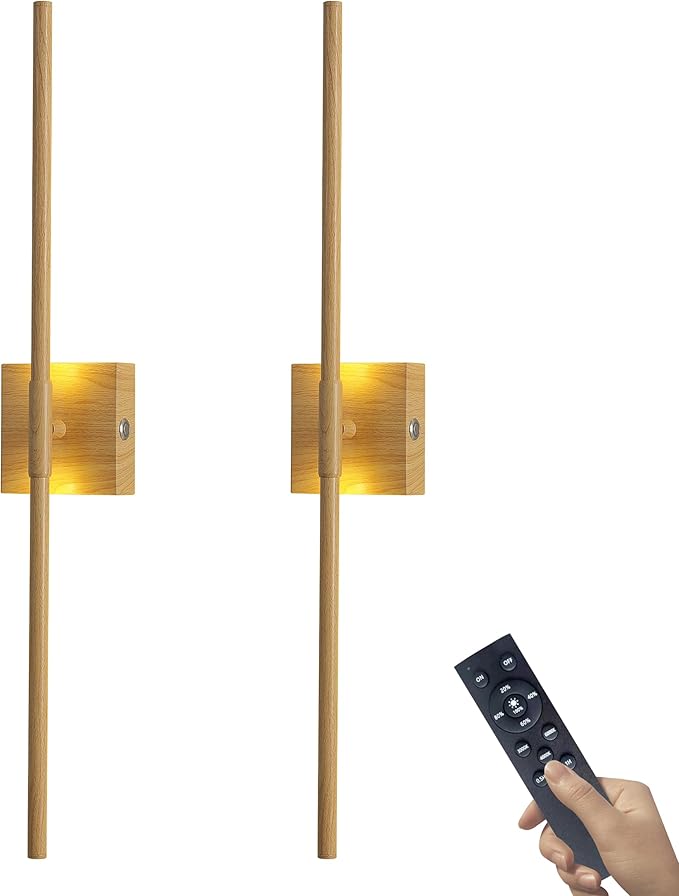 15800 mAh Battery Operated Wall Sconces with Remote Control Dimmable Battery Powered Cordless Rechargeable Wall Sconces Set of Two 3000K LED Log Burlywood Wireless Wall Light for Living Room