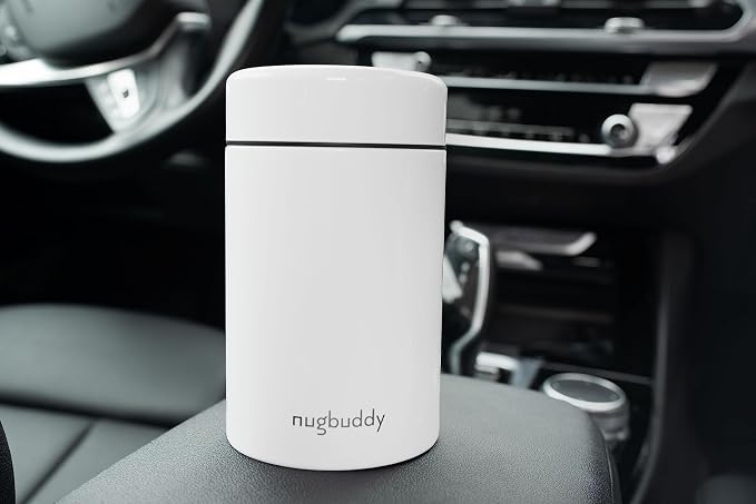 nugbuddy Smell Proof Container - Vacuum Insulated With Nested Glass Jar - UV Protection, Temperature Controlled Storage - Air Tight Stash Jar - Whiteboard Finish + Marker Included- 300 ml (3/4 Oz)