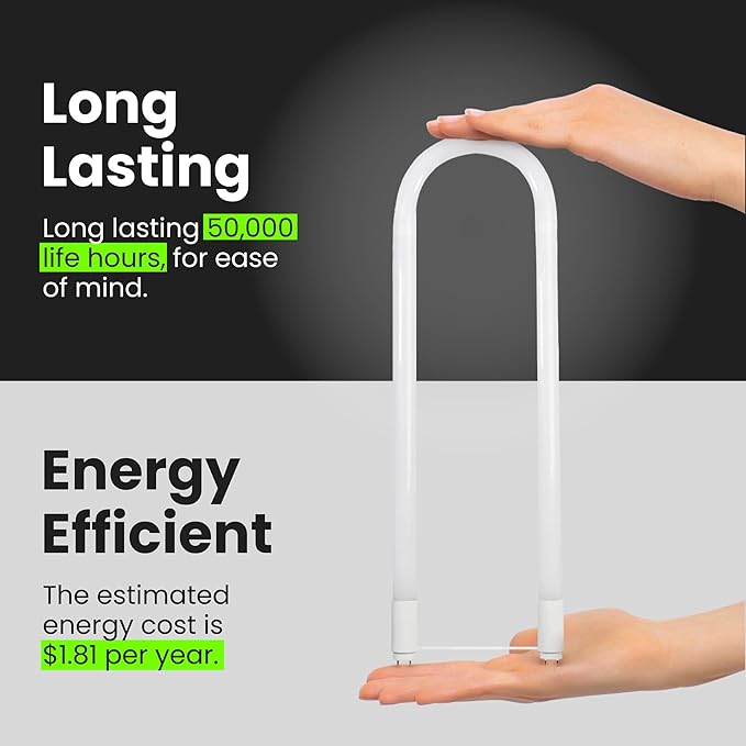 Feit Electric T8 U-Bend LED Tube Light, 15 Watts, Replaces 32W FB32T8 Fluorescent U-Bend, 2100 Lumens, Cool White 4000K, Type A+B Direct Replacement or Ballast Bypass, G13 Base, 50,000 Hours, 4-Pack
