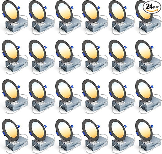 Ensenior 24 Pack 4 Inch LED Recessed Ceiling Light, Dimmable, 2700K-5000K 5CCT, 750LM 9W 120V, High Brightness Dimmable Canless Wafer Downlight - ETL&FCC&IC