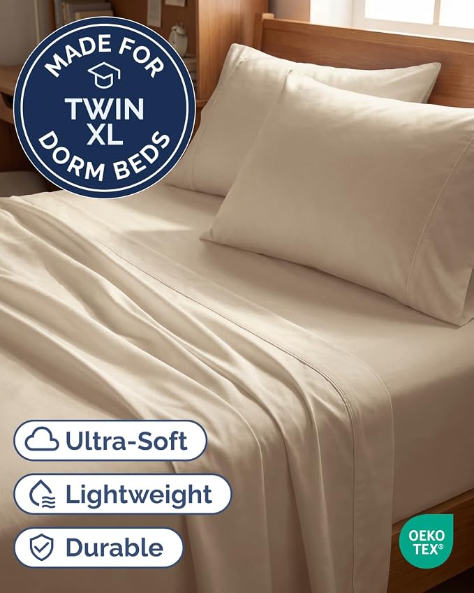Twin XL 4 Piece Sheet Set - Comfy Breathable & Cooling - Ultra Soft Hotel Luxury Bedding Set w/ 8-16 Inch Deep Pockets - 1 Flat & 1 Fitted Sheet & 2 Pillowcases - Wrinkle Free and Easy Care - Cream