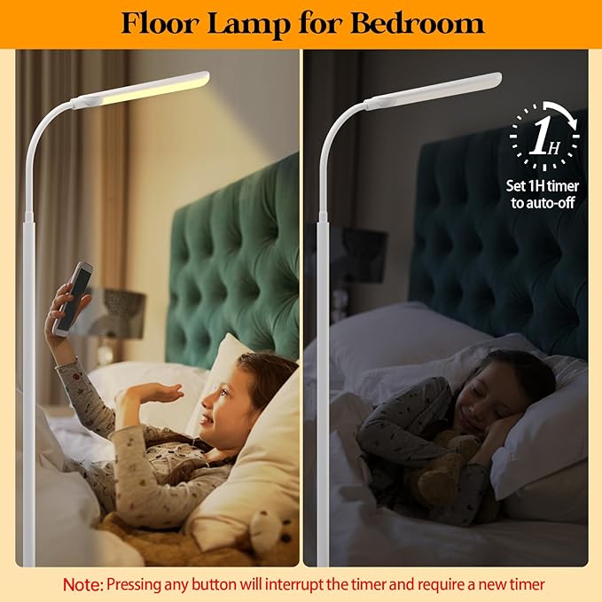 Aisutha LED Floor Lamp, 18W Super Bright Floor Lamp for Living Room, Adjustable Stepless Colors & Brightness Standing Lamp, Eye Caring Reading Light with Remote (White)