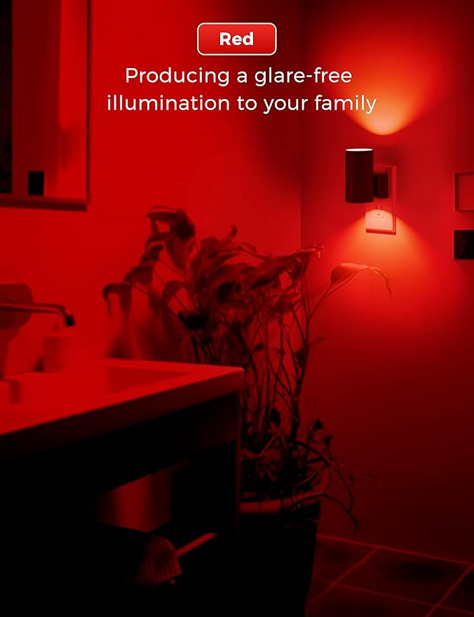 L LOHAS LED Red Night Light, Circadian Night Lights Plug into Wall, LED Nightlights with Light Sensor, Sleep Aid Red, Dimmable Night Light for Nursery Kids Adults, Home Decor, Hallway, Bedroom, 2Pack