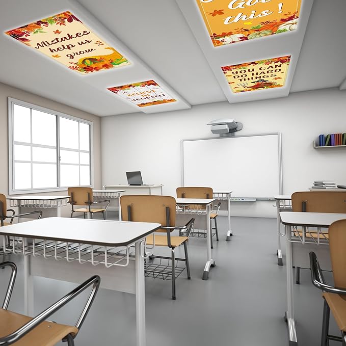 8 Pcs Fluorescent Light Covers with 80 Magnets Decorative for Classroom Ceiling Lights 4 x 2 Feet Magnetic Light Cover Filter Easy Install for Office Hospital Drop Home Ceiling Supplies (Thanksgiving)