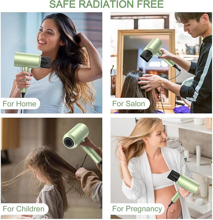 slopehill Professional Ionic Hair Dryer, Lime Cream | 1800W Fast Drying, Low Noise, 2 Concentrator Nozzles, 1 Diffuser Attachment
