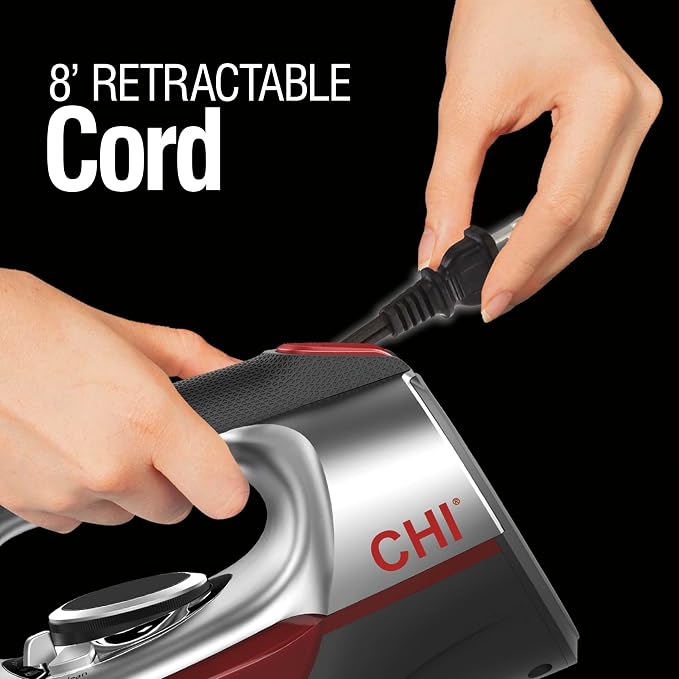 CHI Steam Iron for Clothes with Vertical Steam Burst, Titanium Ceramic Soleplate, Electronic Temperature Control, 1700W, 3-Way Auto Shutoff, 8' Retractable Cord