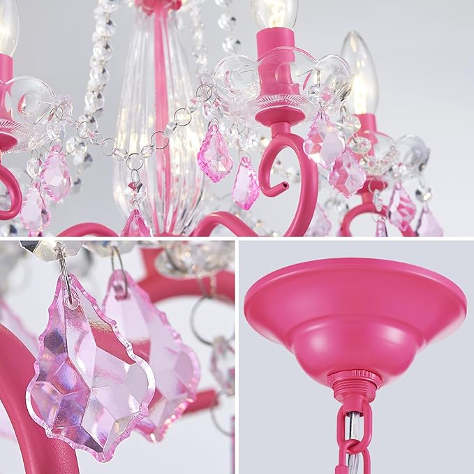Small Crystal Chandelier, Modern Pink Chandeliers for Dining Room Light Fixture, Mini Crystal Pendant Light Bedroom for Ceiling Light Fixture for Living Room Entryway Kitchen Island Hallway