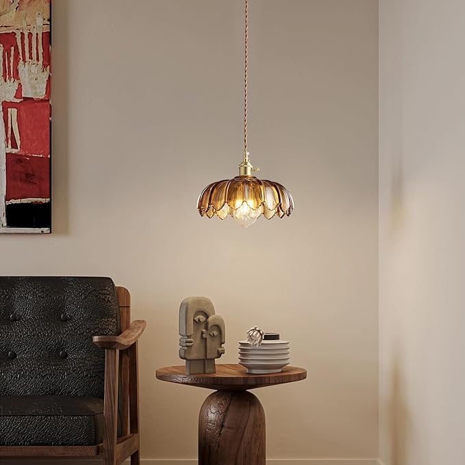 XZHGCEE Hanging Lamp Plug in Pendant Light: Amber Glass Hanging Lamp Plug in, 14.7ft Swag Lamp Cord with On/Off Switch for Kitchen Island/Dining Room/Bedroom/Living Room Hanging Light, No Bulb