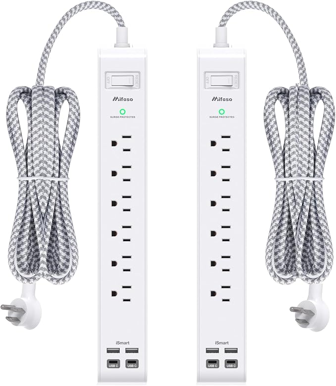 2 Pack Power Strip, Extension Cord 3FT, Surge Protector with 6 Outlets and 4 USB Ports (2 USB C), Flat Plug Overload Protection, Extension Cord with Multiple Outlets, Wall Mount for Home Dorm College