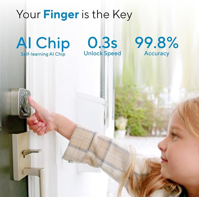 ULTRALOQ Bolt Fingerprint Smart Lock with Door Sensor, Built-in WiFi Deadbolt Front Door Lock with Fingerprint, Code, App, Auto Unlock, Auto-Lock, Remote Access, Works with Apple Home, Google, Alexa