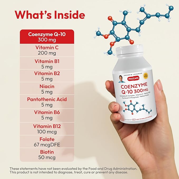 ANDREW LESSMAN Coenzyme Q-10 300 mg 30 Capsules - Essential for Energy Production and Optimum Key Organ Function, Anti-Oxidant Support, Depleted by Aging, Plus B-Complex. Easy to Swallow Capsules