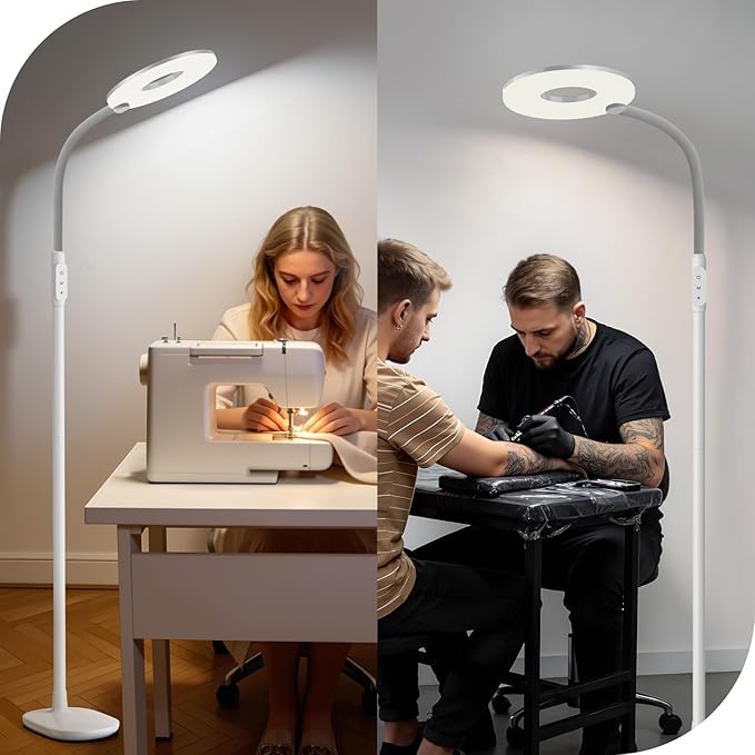 GyroVu 70" Bright LED Floor Lamp for Living Room, Dimmable Standing Tall Lamps with Color Temperature Adjustable, Touch Control Gooseneck Reading Light for Bedroom Office