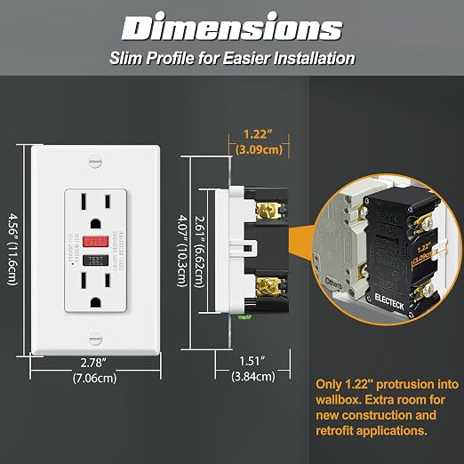 ELECTECK 5 Pack GFCI Outlets 15 Amp, Non-Tamper Resistant, Decor GFI Receptacles with LED Indicator, Ground Fault Circuit Interrupter, Wallplate Included, ETL Listed, Red/Black Button