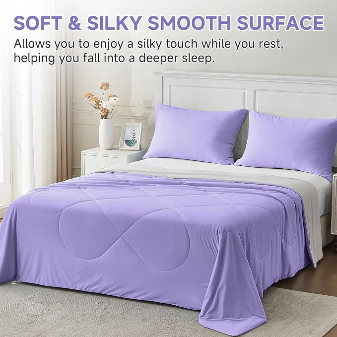 HOMFINE Cooling Comforter Queen Size, Purple Summer Cooling Blanket for Hot Sleepers and Night Sweats, Japanese Double-Sided Cold Tech Fabric Q-Max 0.45, Soft Breathable Silky Smooth Lightweight