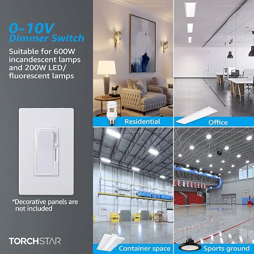 TORCHSTAR 0-10V LED Dimmer Switch, Single-Pole or 3-Way Light Switch, 120-277V for Dimmable LED Panel Light Linear Light, ETL Listed, Pack of 2