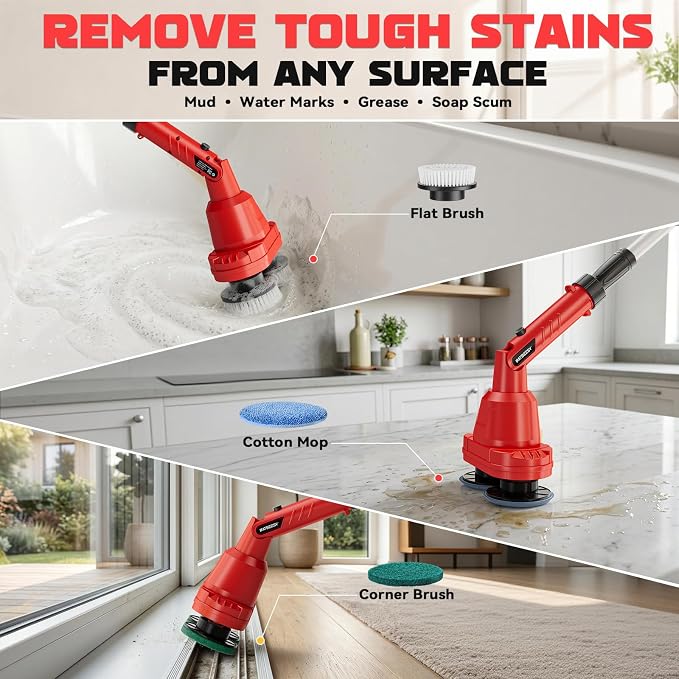 NATBEESY 2 in 1 Electric Spin Scrubber Compatible with Milwaukee 18V Battery (Tool Only), Dual Head Power Scrubber, 680/1200 RPM, 45° Adjustable Head, Extendable Handle for Tile, Tub, Floor & Bathroom