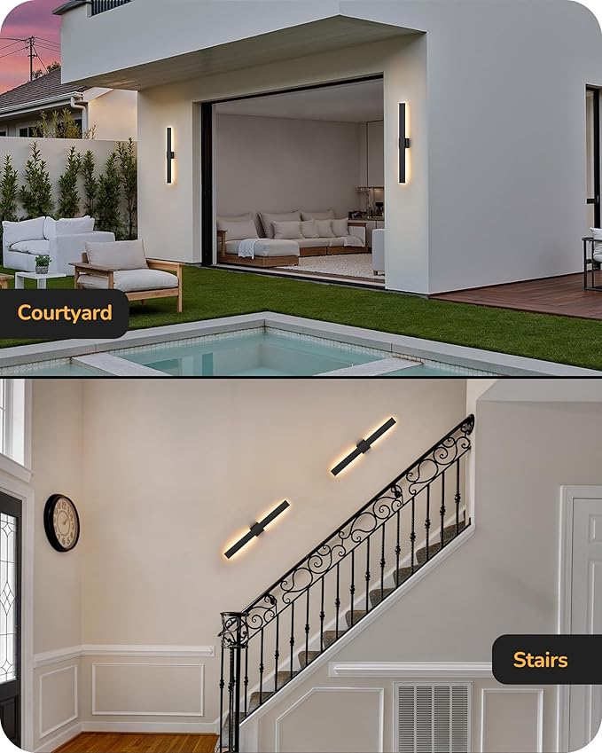 EDISHINE 31.5" LED Outdoor Wall Lights, 3CCT & 10%-100% Dimmable, IP65 Waterproof, Modern Exterior Lighting Fixtures, Long Exterior Wall Lights for Garage, Front Door, 2 Pack, Black