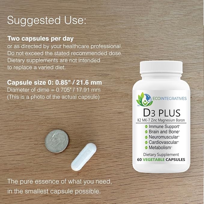 D3 Plus Bore Vitamine K2 Magnésium Zinc Soutient la Santé Cardiovasculaire, les Nerfs, les Muscles, les Os, les Dents, les Gencives et le Système Immunitaire, la Réparation Tissulaire, l'Équilibre Hormonal et le Métabolisme 60 gélules végétaliennes