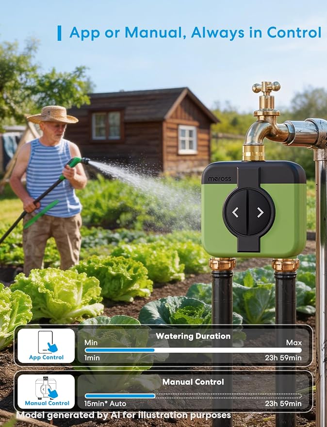 meross WiFi Water Timer for Garden Hose, 2 Zone WiFi Hose Timer with Brass Inlet and Outlet, WiFi Sprinkler Controller, Rain Delay, Smart Water Valve for Garden, Lawn & Yard, Hub Required