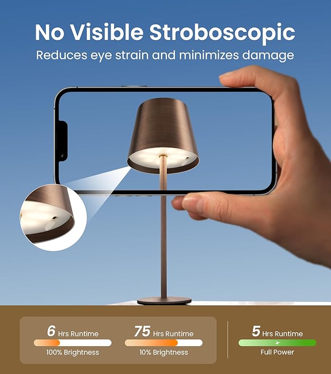 3 Pack Cordless Table Lamp, Portable Battery Operated Lamp with 3 Color Temps and Stepless Dimming, Rechargeable Table Lamp for Dinner, Desk, Cafe, Outdoor (Brushed Mocha)