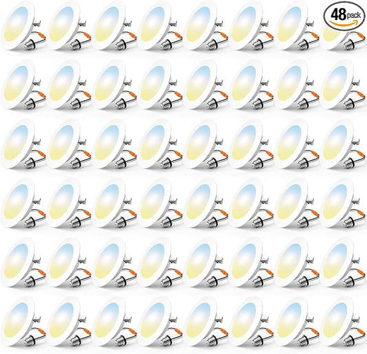 FREELICHT 48 Pack 4 Inch Retrofit LED Recessed Lighting, Selectable 2700K/3000K/4000K/5000K/6000K, Dimmable Flat LED Can Lights, 7W=60W, 700LM, IC & Damp Rated, ETL & FCC, White