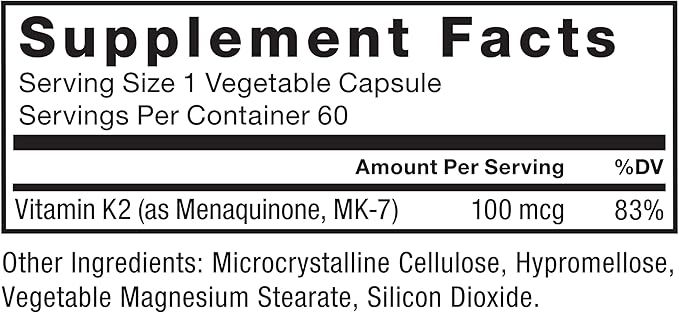 フォースファクター MK-7 ビタミンK2 100mcg、女性・男性向け骨サポートサプリメント、心臓の健康、骨密度などをサポート、高吸収型、ビーガン、非遺伝子組み換え、60植物性カプセル