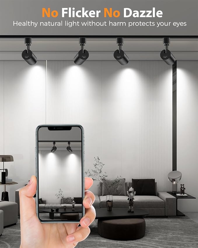 VANoopee 3-Color Zoomable 10W LED Track Lighting Heads H Type Track Light Heads Dimmable Bright Ceiling Spotlight Fixtures Accent Art, 3000K 4000K 5000K Adjustable, CRI90+ 15°-60° 1000lm Black 4 Pack