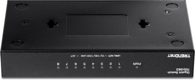 TRENDnet 8-Port Gigabit Desktop Switch, TEG-S83, 8 x Gigabit RJ-45 Ports, Ethernet Splitter, 16Gbps Switching Capacity, Fanless Design, Metal Enclosure, Lifetime Protection, Black