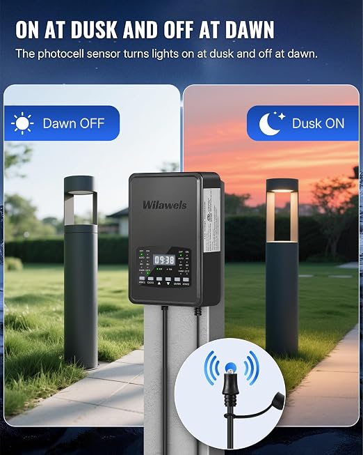 500W Low Voltage Landscape Transformer, 2 Zone Independent Control Landscape Lighting Transformer, 120VAC to 12/14V AC Low Voltage Transformer with Timer & Photocell Sensor ETL Listed D24LT06