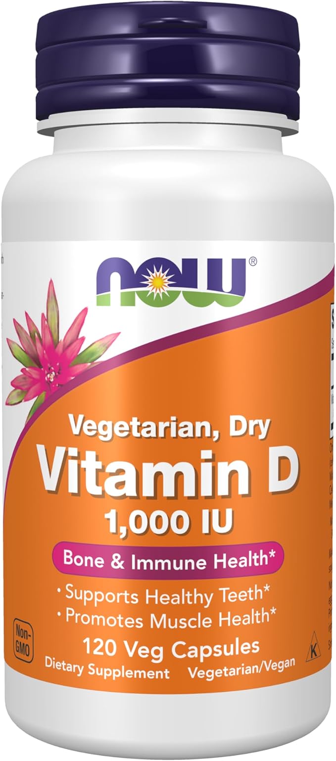 NOW Foods サプリメント、ビタミンD 1,000 IU ドライ、高効力、丈夫な骨*、構造サポート*、ベジカプセル120粒