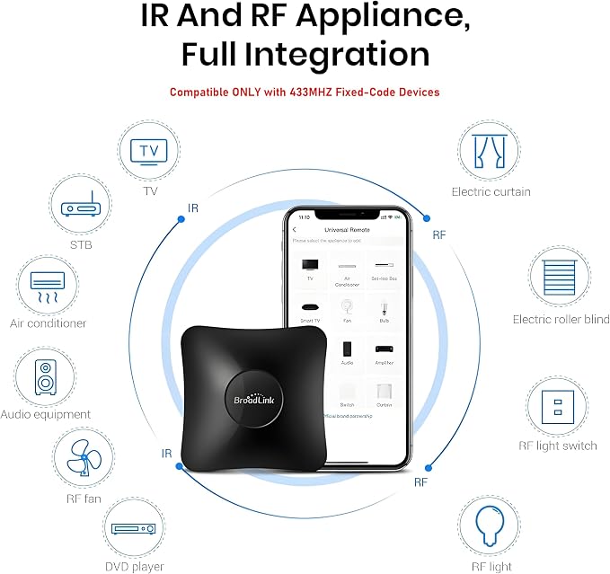 Broadlink Rm4 Pro Universal Remote with Sensor Cable, RF/IR Remote Control for TV, AC, Fans, Smart Home Hub Compatible with Alexa, Google Assistant, IFTTT, 2.4GHz WiFi Only