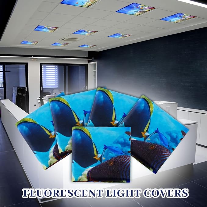 Hortsun 6 Pcs Fluorescent Light Covers - 4 x 2 Feet Magnetic Light Filters, Ceiling Lights Covers for Classroom Fluorescent Shade, Hospitals, School Office Cubicle Decor(Ocean)