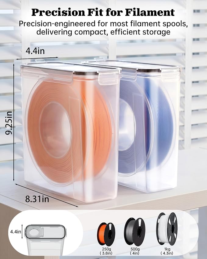 Filament Storage Box 6 Pack — Airtight 3D Printer Filament Container with Silicone Seal & 4 Locking Buckles, Water-Proof Dust-Proof Clear Dry Box for 1KG PLA PETG ABS TPU Spool, Stackable Organizer | Airtight silicone gasket and locking clips protect 1...