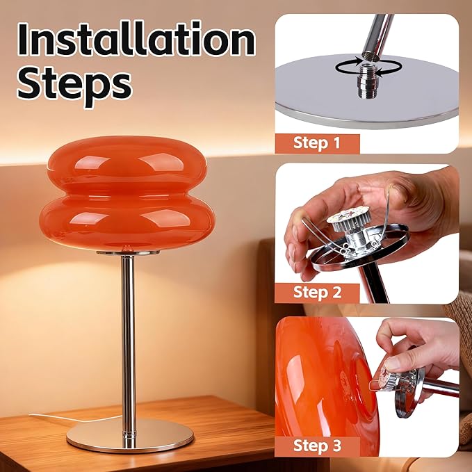 Bedroom Mushroom lamp, Medieval Modern Bedside Table lamp for Night Stands, Vintage dimmable Small Lamps, Cute Cool Desk Lamps Home Room Aesthetic Decor for Living Room(Orange)