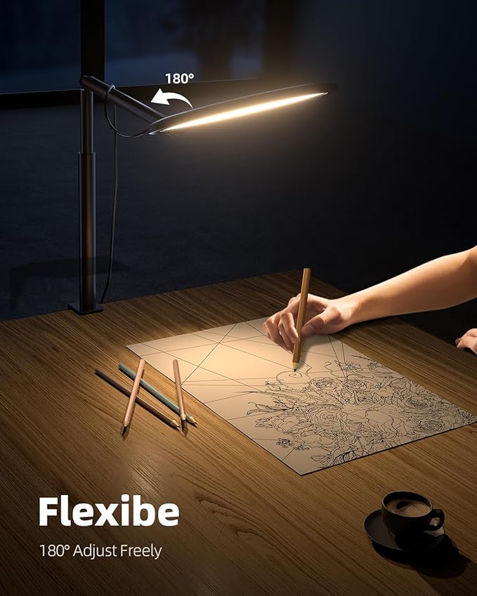 Weilisi 10.2" Desk Ring Light with Stand, 360° Rotate Desk Lamps for Home Office with C-Clamp, Flexible Height Desk Light, Adjust Arm Ring Light for Desk, Podcast, Gaming, Recording, Zoom Lighting